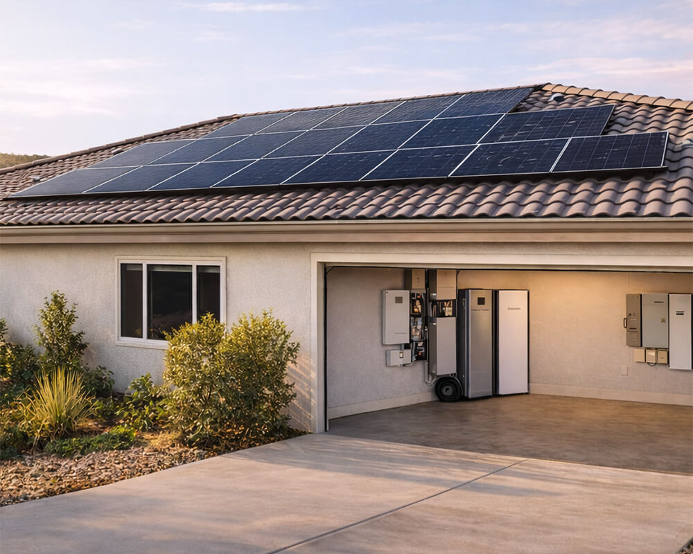 Residential solar panel installation with home battery system in Riverside, CA