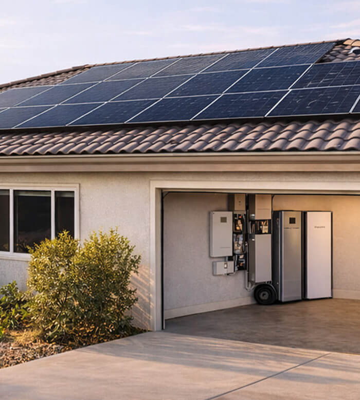 Residential solar panel installation with home battery system in Riverside, CA